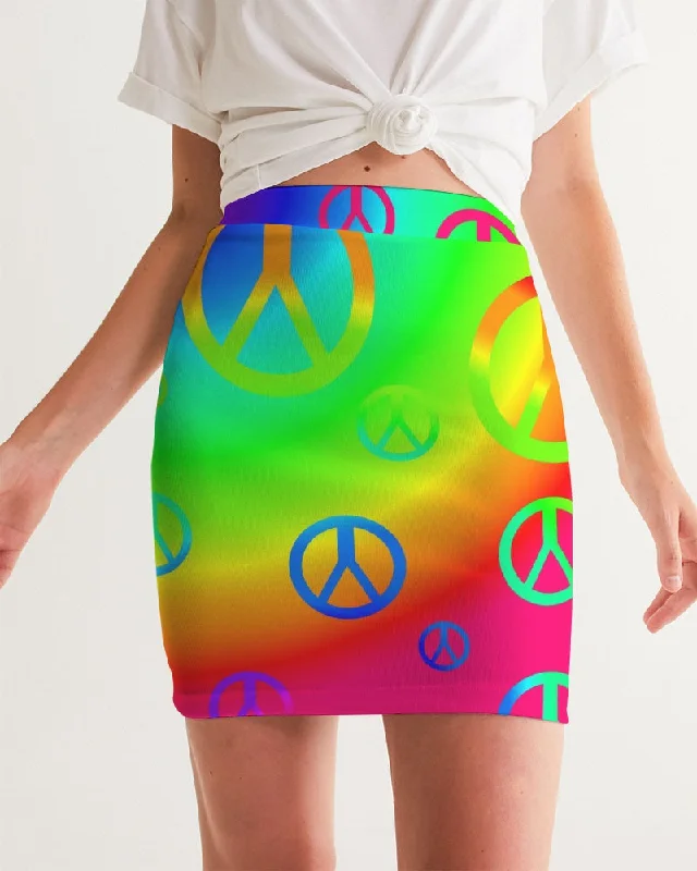 Rainbow Peace Signs Women's Mini Skirt zip skirt side