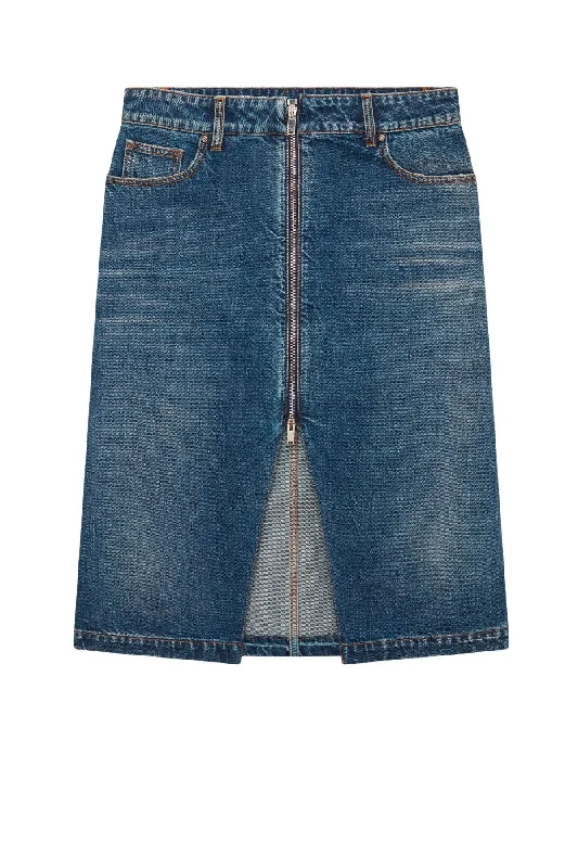 Stella McCartney Front Split Zip Denim Midi Skirt - Vintage Wash denim skirt durable