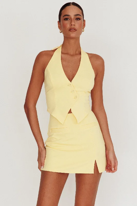 Tammi Fitted A-Line Mini Skirt Lemon leather skirt refined