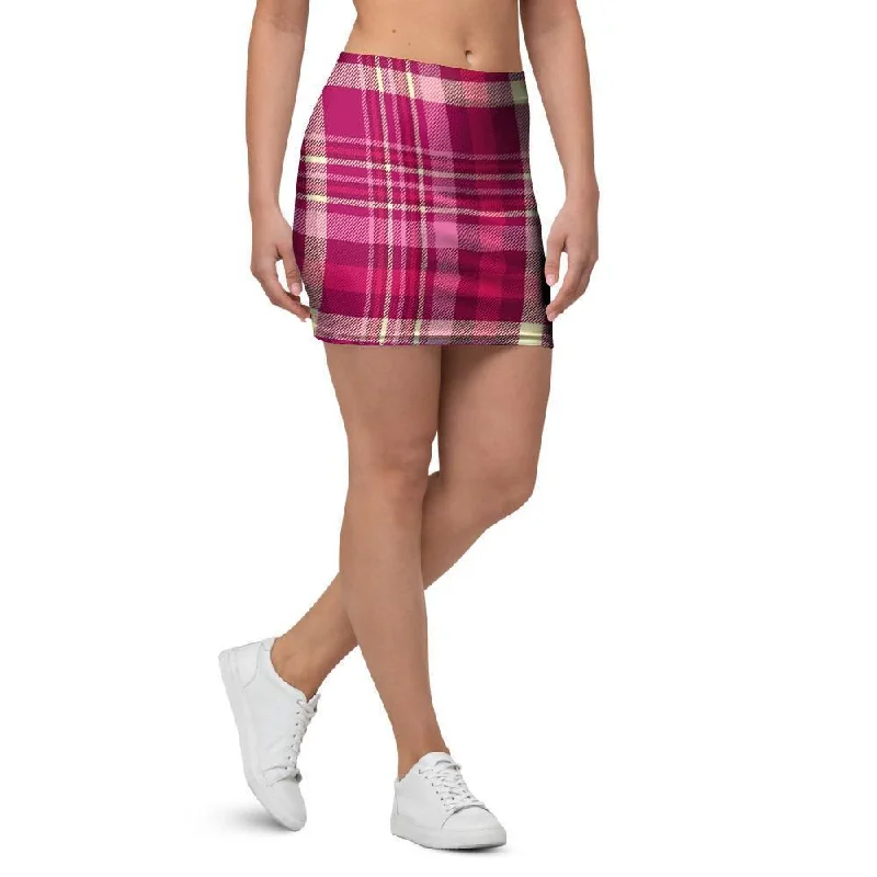 Tartan Pink Plaid Mini Skirt cashmere skirt soft