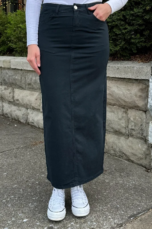 Taylee Denim Maxi Skirt in Black denim skirt stylish