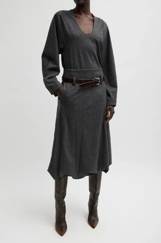 Tibi Melange Jersey Tucked Panel Skirt - Dark Heather corduroy skirt textured