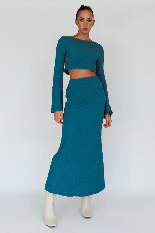 Treasures Textured Midi Skirt Teal chiffon skirt flowing