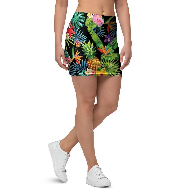 Tropical Hawaiian Floral Print Mini Skirt wool skirt warm