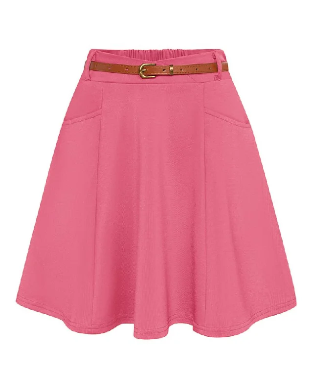 Vintage Mini-Skirt with Belt Elastic Waist Mid-Thigh A-Line Skirt velvet skirt luxurious