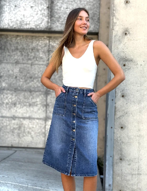 Button Front A-Line Denim Skirt cashmere skirt plush