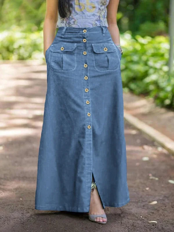 Women Denim Maxi Skirt Vintage Skirts Casual Solid Skirt Oversized leather skirt sleek