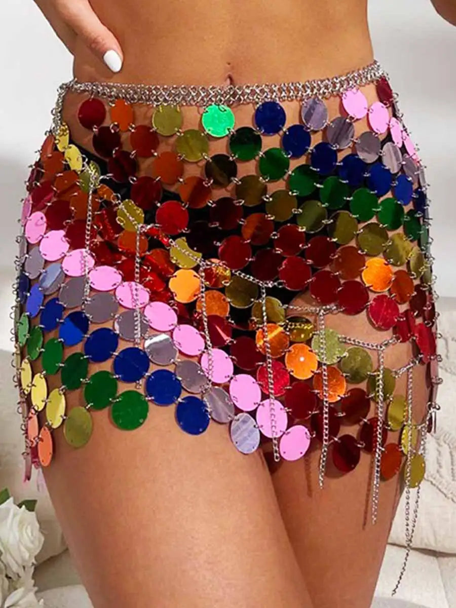 Women Sparkly Sequin Mini Skirt Rainbow Disco Skirts velvet skirt glossy