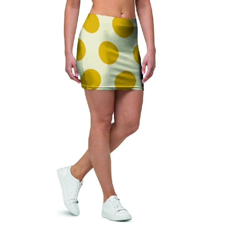 Yellow White Polka Dot Mini Skirt silk skirt sleek